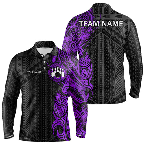Black and Purple Tribal pattern Men Bowling Shirt Custom Bowling outfit men Team bowling league jersey NQS9740