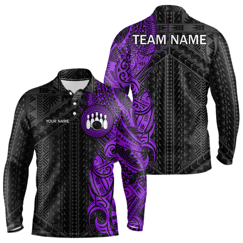 Black and Purple Tribal pattern Men Bowling Shirt Custom Bowling outfit men Team bowling league jersey NQS9740