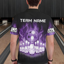 Load image into Gallery viewer, Black And Purple Flame Bowling ball pins Custom Bowling Shirts For Men, Bowling Team Shirt NQS9741