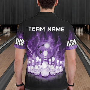 Black And Purple Flame Bowling ball pins Custom Bowling Shirts For Men, Bowling Team Shirt NQS9741