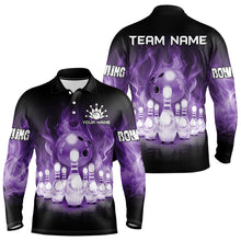 Load image into Gallery viewer, Black And Purple Flame Bowling ball pins Custom Bowling Shirts For Men, Bowling Team Shirt NQS9741