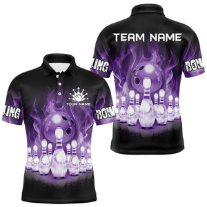 Black And Purple Flame Bowling ball pins Custom Bowling Shirts For Men, Bowling Team Shirt NQS9741