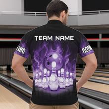 Load image into Gallery viewer, Black And Purple Flame Bowling ball pins Custom Bowling Shirts For Men, Bowling Team Shirt NQS9741