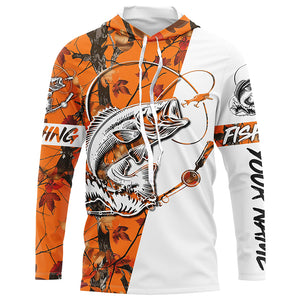 Largemouth bass fishing tattoo orange camo Customize name long sleeves fishing shirts NQS1862