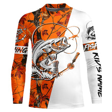 Load image into Gallery viewer, Largemouth bass fishing tattoo orange camo Customize name long sleeves fishing shirts NQS1862