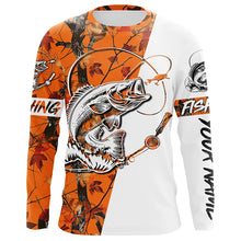 Load image into Gallery viewer, Largemouth bass fishing tattoo orange camo Customize name long sleeves fishing shirts NQS1862