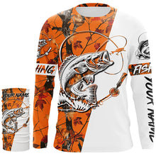 Load image into Gallery viewer, Largemouth bass fishing tattoo orange camo Customize name long sleeves fishing shirts NQS1862