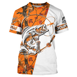 Largemouth bass fishing tattoo orange camo Customize name long sleeves fishing shirts NQS1862