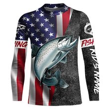 Load image into Gallery viewer, American Flag Salmon Fishing Custom long sleeve performance Fishing Shirts, Salmon Fishing jerseys NQS7883