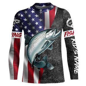 American Flag Salmon Fishing Custom long sleeve performance Fishing Shirts, Salmon Fishing jerseys NQS7883