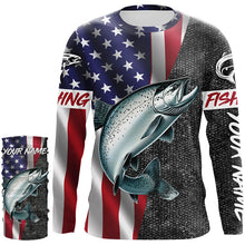 Load image into Gallery viewer, American Flag Salmon Fishing Custom long sleeve performance Fishing Shirts, Salmon Fishing jerseys NQS7883