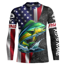 Load image into Gallery viewer, American Flag Mahi Mahi Fishing Custom long sleeve performance Fishing Shirt, Dorado Fishing jersey NQS7885