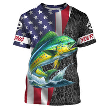 Load image into Gallery viewer, American Flag Mahi Mahi Fishing Custom long sleeve performance Fishing Shirt, Dorado Fishing jersey NQS7885