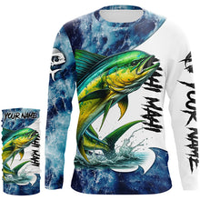 Load image into Gallery viewer, Mahi Mahi Fishing blue ocean sea wave camo Custom long sleeve performance fishing jerseys shirts NQS7886