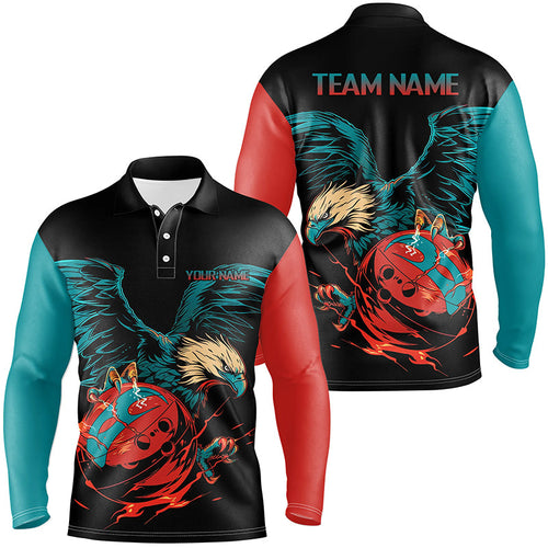Personalized Retro Eagle Bowling Polo, 1/4 Zip Shirts for Men, Custom Team's Name Cool Bowler Jerseys NQS7892