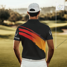 Load image into Gallery viewer, Black and Orange gradient flame golf ball Men golf polo shirts custom mens golf clothes, golfer gifts NQS10168