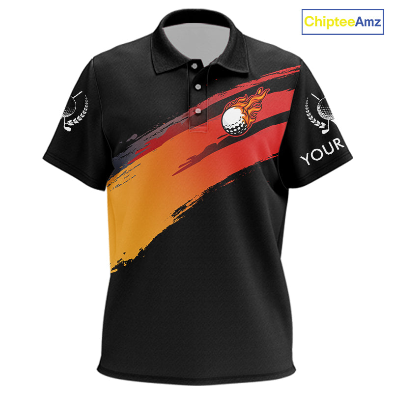 Black and Orange gradient flame golf ball Kid golf polo shirts custom Kid golf clothes golfer gifts NQS10168