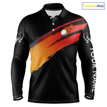 Load image into Gallery viewer, Black and Orange gradient flame golf ball Men golf polo shirts custom mens golf clothes, golfer gifts NQS10168