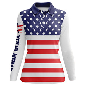 Womens golf polo shirts American flag patriotic custom name ladies golf tops, golfing gifts NQS6005