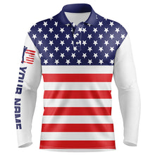 Load image into Gallery viewer, Mens golf polo shirt American flag patriotic custom name white mens golf shirt, golfing gifts NQS6005