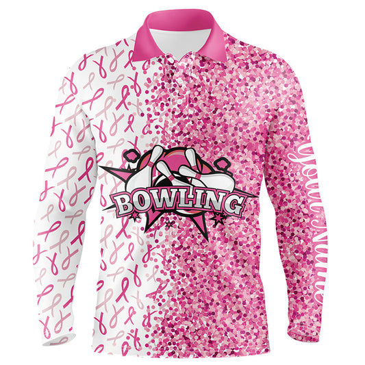 Pink glitter ribbon pattern Custom Bowing Shirts For Men, Breast Cancer Awareness bowling jerseys NQS8104