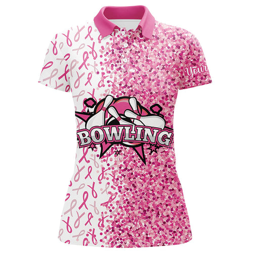 Pink glitter ribbon pattern Custom Bowing Shirts For Women, Breast Cancer Awareness bowling jerseys NQS8104