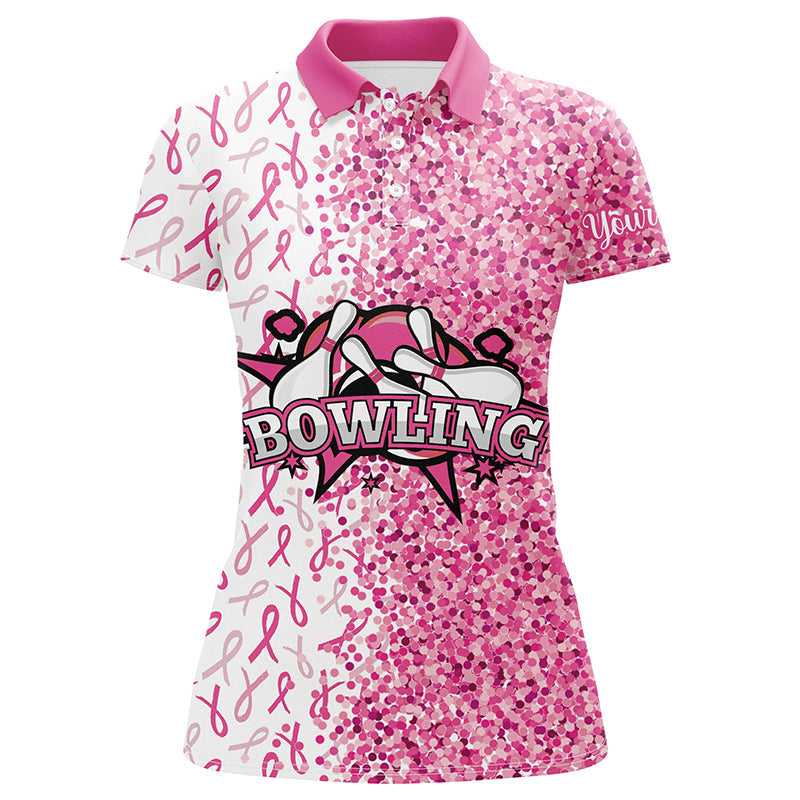 Pink glitter ribbon pattern Custom Bowing Shirts For Women, Breast Cancer Awareness bowling jerseys NQS8104