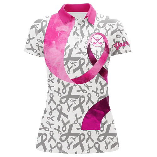 Pink ribbon pattern Womens golf polo shirt custom breast cancer golf shirts, golf outfits female NQS8107
