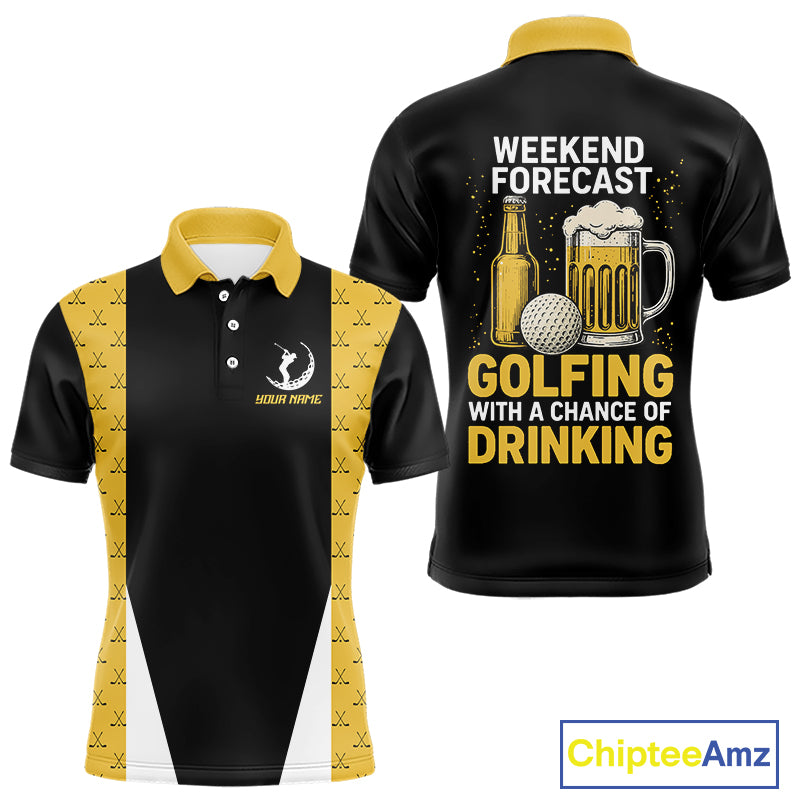 Funny Golf beer Mens golf polos shirts custom Weekend forecast golfing with a chance of drinking NQS10302