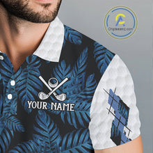 Load image into Gallery viewer, Blue tropical argyle pattern white golf polos shirts for men custom mens golf top, best golf gifts NQS10303