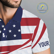 Load image into Gallery viewer, Red, White and Blue American Flag Golf polos shirts for men custom patriotic mens golf attire NQS10304
