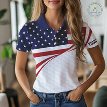 Load image into Gallery viewer, Red, White and Blue American Flag Golf polos shirts for Women custom patriotic ladies golf attire NQS10304