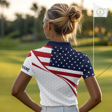 Load image into Gallery viewer, Red, White and Blue American Flag Golf polos shirts for Women custom patriotic ladies golf attire NQS10304