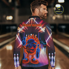Load image into Gallery viewer, Funny Flame Neon Bowling Ball Mens Bowling Polo, Quarter Zip Shirts Custom Bowling Team jersey NQS10306