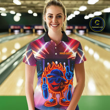Load image into Gallery viewer, Funny Flame Neon Bowling Ball Women Bowling Polo, Quarter Zip Shirts Custom Bowling Team jersey NQS10306