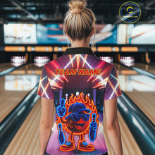 Load image into Gallery viewer, Funny Flame Neon Bowling Ball Women Bowling Polo, Quarter Zip Shirts Custom Bowling Team jersey NQS10306