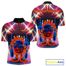 Load image into Gallery viewer, Funny Flame Neon Bowling Ball Mens Bowling Polo, Quarter Zip Shirts Custom Bowling Team jersey NQS10306