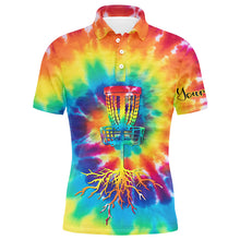 Load image into Gallery viewer, Mens disc golf polo shirts with colorful tie dye background custom disc golf jerseys, disc golf gift NQS6200