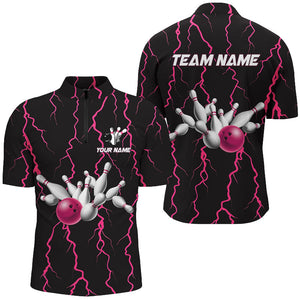 Mens bowling shirts Custom black and pink lightning thunder Bowling Team Jersey, gift for team Bowler NQS8535