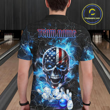 Load image into Gallery viewer, Blue Thunder Lightning American Flag Eagle Skull Mens Bowling Shirts Custom Bowling Team Jersey NQS10724