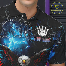 Load image into Gallery viewer, Blue Thunder Lightning American Flag Eagle Skull Mens Bowling Shirts Custom Bowling Team Jersey NQS10724