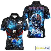 Load image into Gallery viewer, Blue Thunder Lightning American Flag Eagle Skull Mens Bowling Shirts Custom Bowling Team Jersey NQS10724