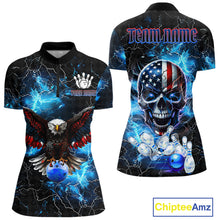 Load image into Gallery viewer, Blue Thunder Lightning American Flag Eagle Skull Women Bowling Shirts Custom Bowling Team Jersey NQS10724
