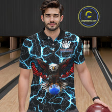 Load image into Gallery viewer, American Flag Eagle Skull Blue Lightning Thunder Mens Bowling Shirts Custom Bowling Team Jersey NQS10725