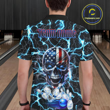 Load image into Gallery viewer, American Flag Eagle Skull Blue Lightning Thunder Mens Bowling Shirts Custom Bowling Team Jersey NQS10725