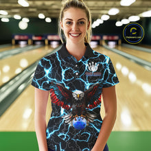 Load image into Gallery viewer, American Flag Eagle Skull Blue Lightning Thunder Women Bowling Shirts Custom Bowling Team Jersey NQS10725