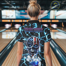 Load image into Gallery viewer, American Flag Eagle Skull Blue Lightning Thunder Women Bowling Shirts Custom Bowling Team Jersey NQS10725