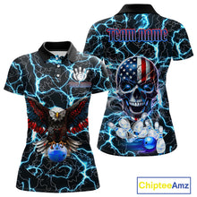 Load image into Gallery viewer, American Flag Eagle Skull Blue Lightning Thunder Women Bowling Shirts Custom Bowling Team Jersey NQS10725