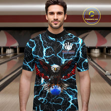 Load image into Gallery viewer, American Flag Eagle Skull Blue Lightning Thunder Mens Bowling Shirts Custom Bowling Team Jersey NQS10725