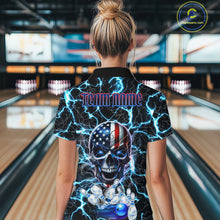 Load image into Gallery viewer, American Flag Eagle Skull Blue Lightning Thunder Women Bowling Shirts Custom Bowling Team Jersey NQS10725